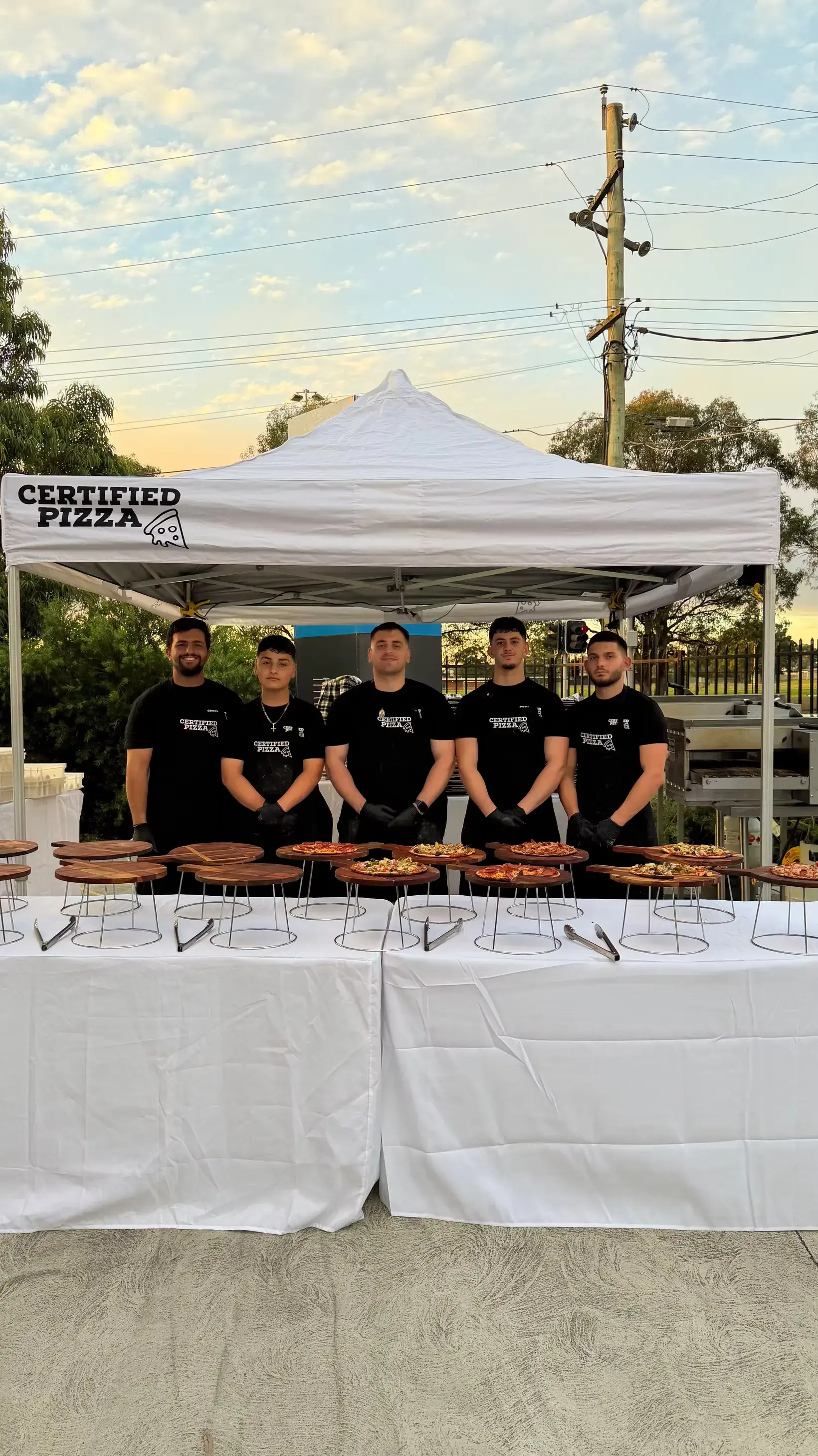 Mobile pizza catering setup — wood-fired oven and Certified Pizza serving events in Sydney and Western Sydney